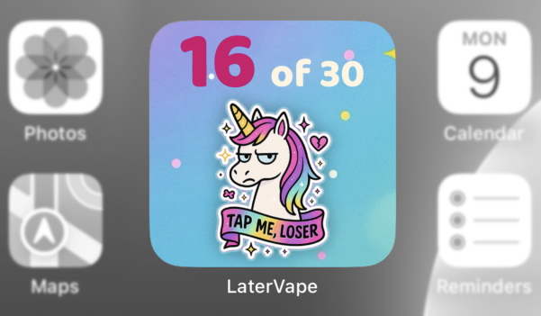 LaterVape home screen widget — tap to log puffs