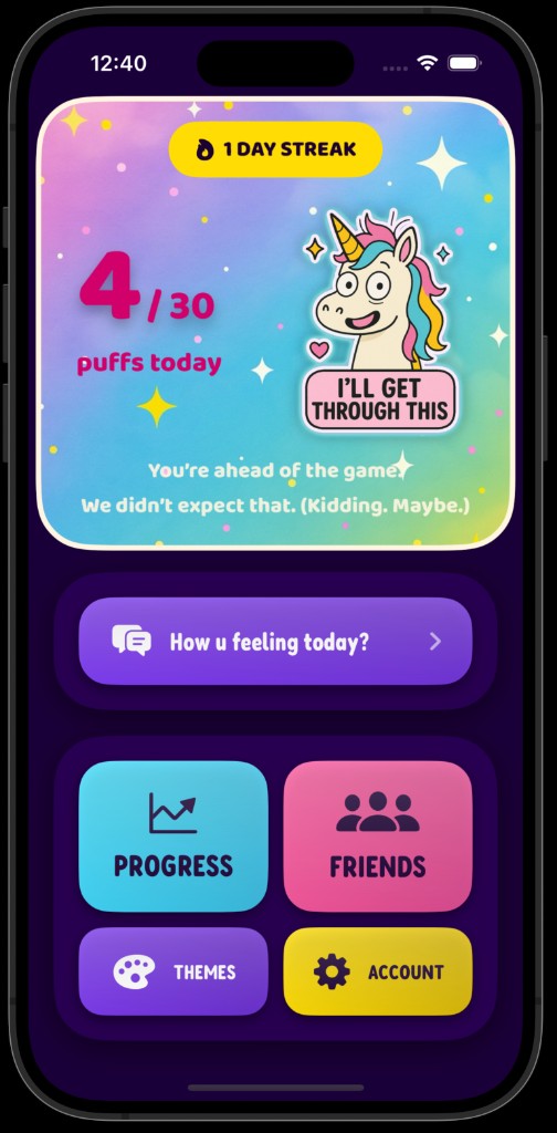 LaterVape app — unicorn theme